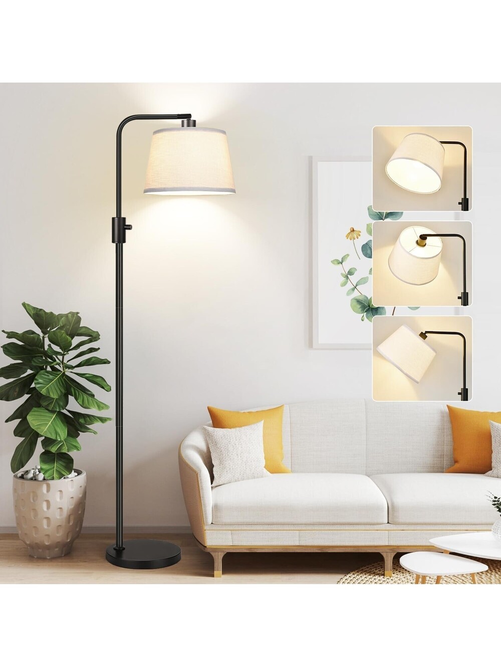 Rufubube Black Iron/Cloth Shade Floor Lamp 66" New